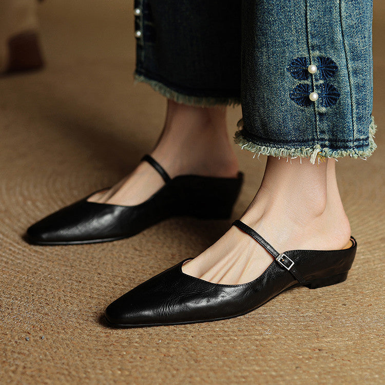 Virelia Leather Mary Jane Mules – Pointed Toe Elegance with All-Day Comfort