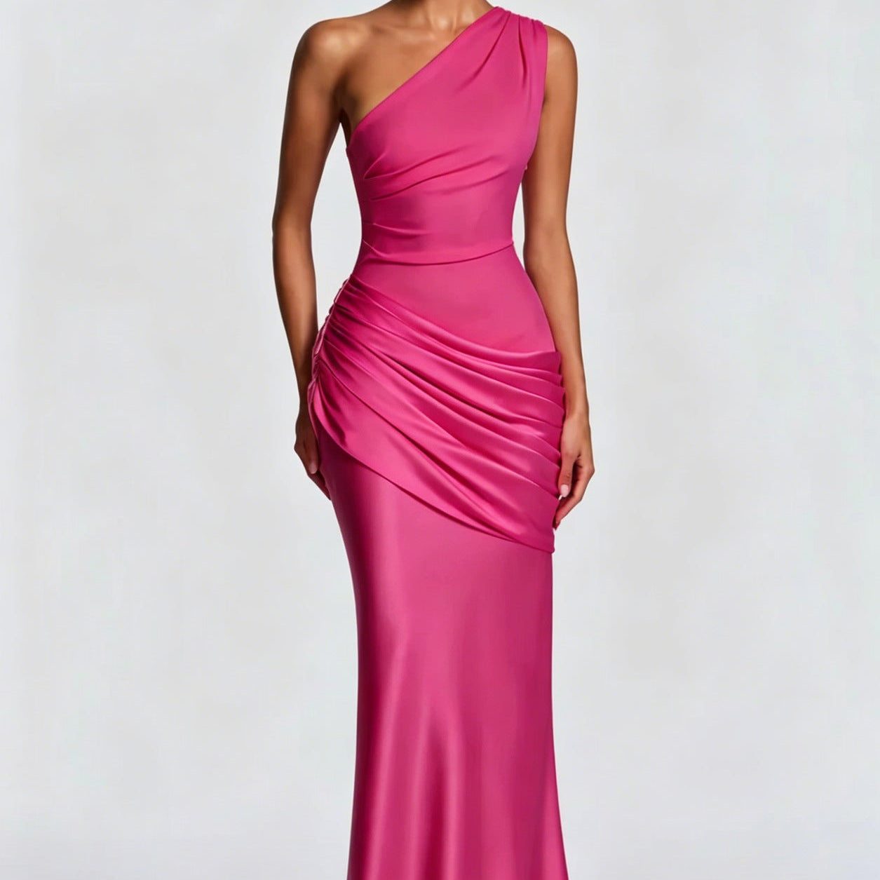 One Shoulder Ruched Maxi Dress
