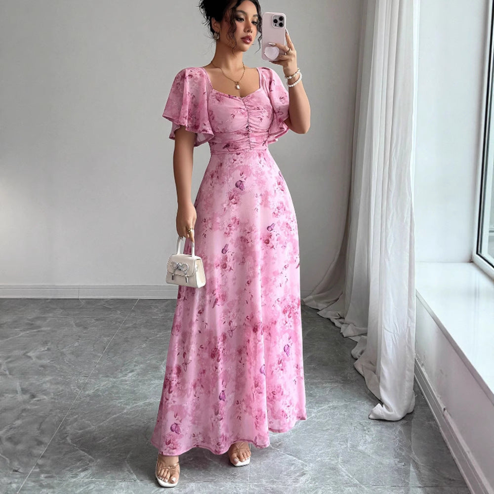 Women's Floral Sweetheart Neckline Maxi Dress