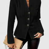 Textured Button Front Tailored Blazer
