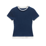 Fitted Crew Neck Contrast Trim T Shirt for Everyday Style
