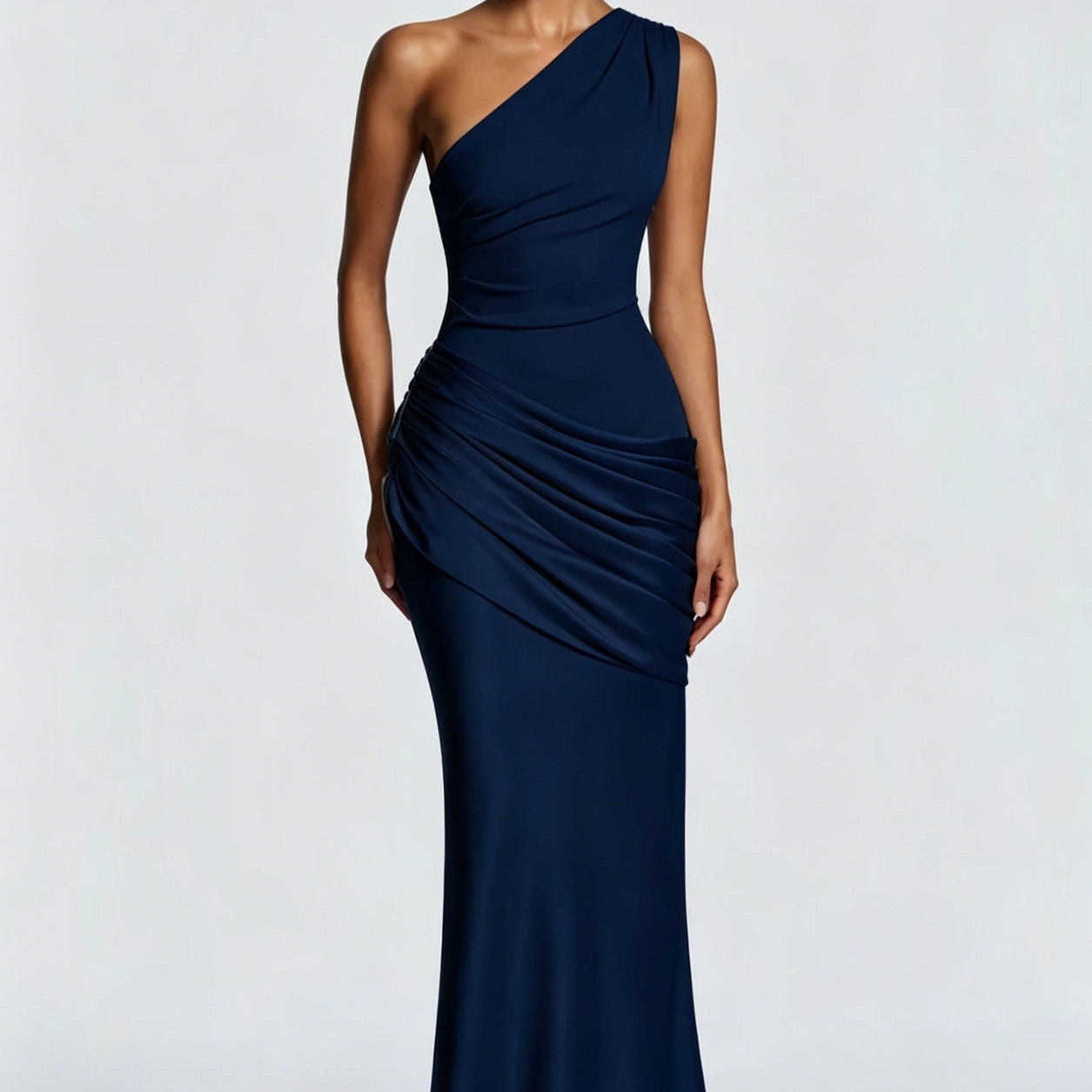 One Shoulder Ruched Maxi Dress