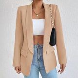 Tailored Black Blazer with Notched Lapel and Flap Pockets
