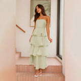 Women's Strapless Tiered Ruffle Maxi Dress
