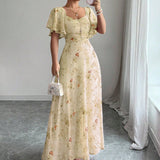 Women's Floral Sweetheart Neckline Maxi Dress