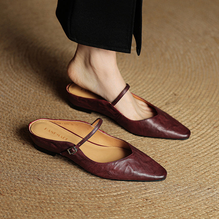 Virelia Leather Mary Jane Mules – Pointed Toe Elegance with All-Day Comfort
