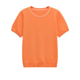 Classic Crew Neck Short Sleeve T Shirt with Contrast Trim