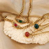 Women's 18K Gold Plated Gemstone Pendant Necklace