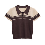 Women Contrast Trim Knit Polo Top Slim Fit