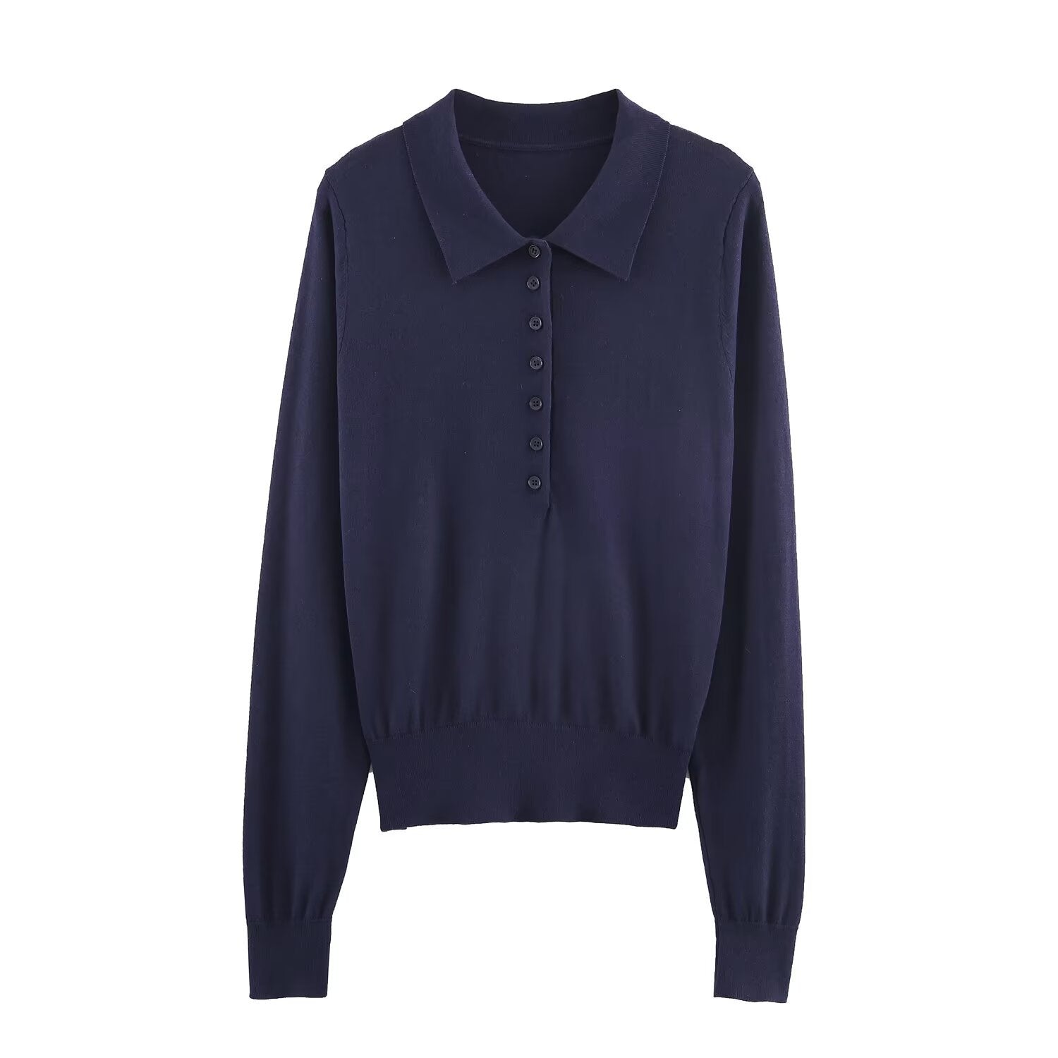 Women Ribbed Knit Polo Sweater Elegant Slim Fit Pullover