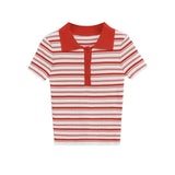 Slim Fit Striped Short Sleeve Women Polo Shirt