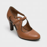 Women's Brown Leather-Look Classic Court Pumps
