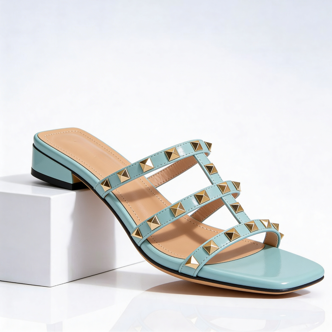 Studded Strappy Block Heel Slide Sandals