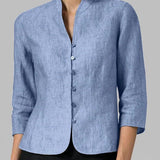 Stand Collar Linen Blend Blouse