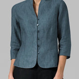 Stand Collar Linen Blend Blouse