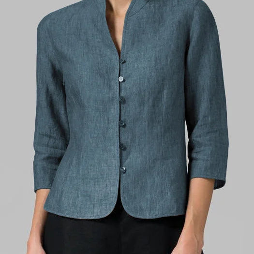 Stand Collar Linen Blend Blouse