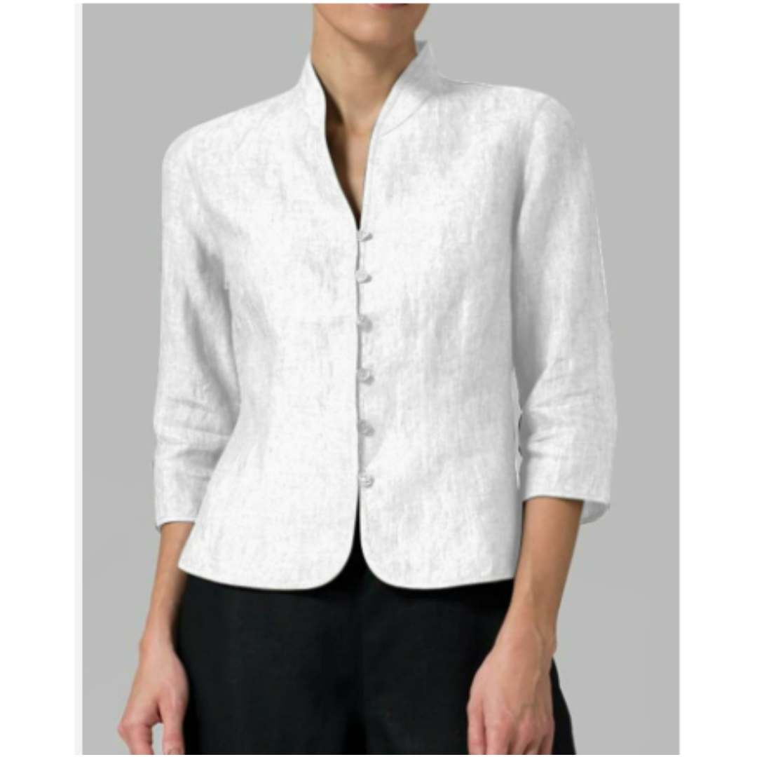 Stand Collar Linen Blend Blouse