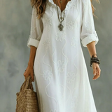 Linen Blend V-Neck Maxi Dress