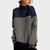 Women's Color Block Herringbone Turtleneck Sweater