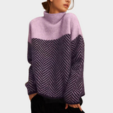 Women's Color Block Herringbone Turtleneck Sweater