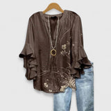 Bohemian Floral Ruffle Sleeve Blouse