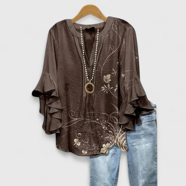 Bohemian Floral Ruffle Sleeve Blouse