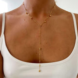 Women's Long Y-Shaped Stainless Steel Beaded Necklace