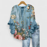 Bohemian Floral Ruffle Sleeve Blouse