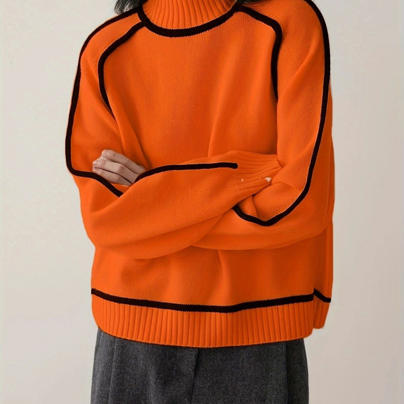 Women's Turtleneck Contrast Trim Knit Sweater
