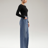 Women's Mid-Rise Wide-Leg Blue Denim Jeans