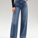 Women's Mid-Rise Wide-Leg Blue Denim Jeans