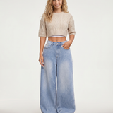 Women's Mid-Rise Wide-Leg Light Blue Jeans