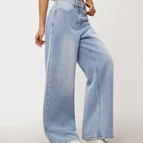 Women's Mid-Rise Wide-Leg Light Blue Jeans