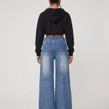Women's Mid-Rise Wide-Leg Faded Blue Jeans