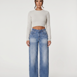 Women's Mid-Rise Wide-Leg Faded Blue Jeans
