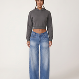 Women's Mid-Rise Wide-Leg Faded Blue Jeans
