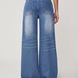 Women's Mid-Rise Wide-Leg Faded Blue Jeans
