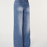 Women's Mid-Rise Wide-Leg Faded Blue Jeans