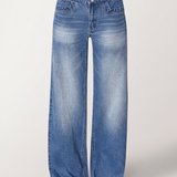 Women's Mid-Rise Wide-Leg Faded Blue Jeans