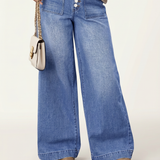 Women's High-Waist Wide-Leg Button-Front Denim Jeans