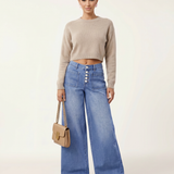 Women's High-Waist Wide-Leg Button-Front Denim Jeans