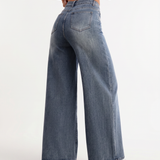 Women's Wide-Leg Drawstring Waist Blue Jeans
