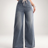 Women's Wide-Leg Drawstring Waist Blue Jeans