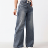 Women's Wide-Leg Drawstring Waist Blue Jeans