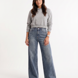 Women's Wide-Leg Drawstring Waist Blue Jeans