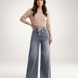 Women's Wide-Leg Drawstring Waist Blue Jeans