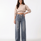 Women's Wide-Leg Drawstring Waist Blue Jeans