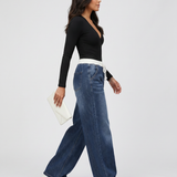 Women's Wide-Leg Drawstring Waist Blue Jeans