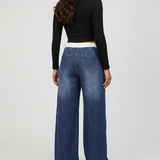 Women's Wide-Leg Drawstring Waist Blue Jeans