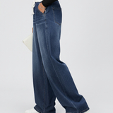 Women's Wide-Leg Drawstring Waist Blue Jeans